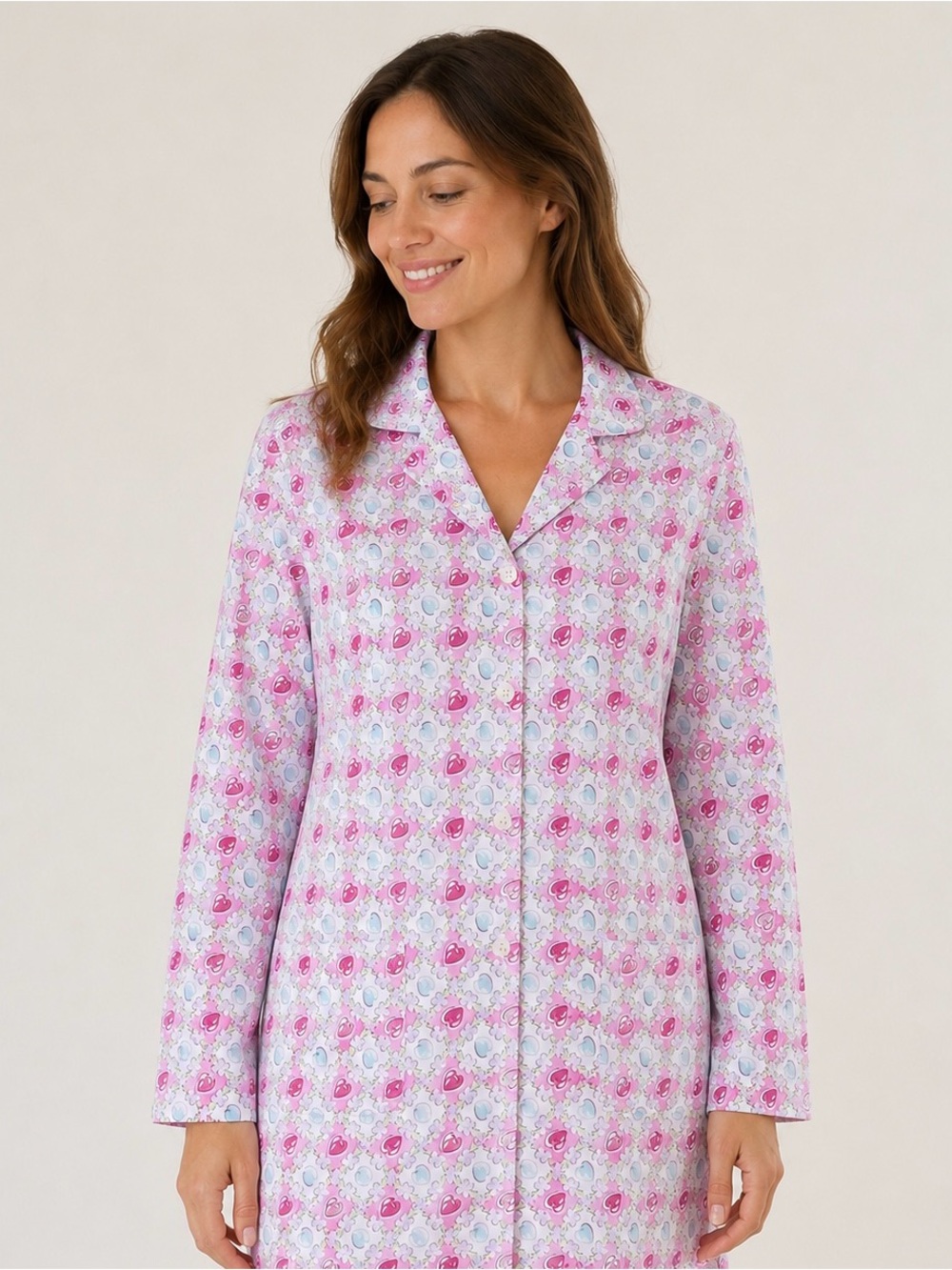 Nick & Nora "Hearts and Floral" 100% Cotton Pajama Shirt Size XL